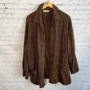 Cut Loose Brown Button Front Lagenlook Shirt Jacket Large